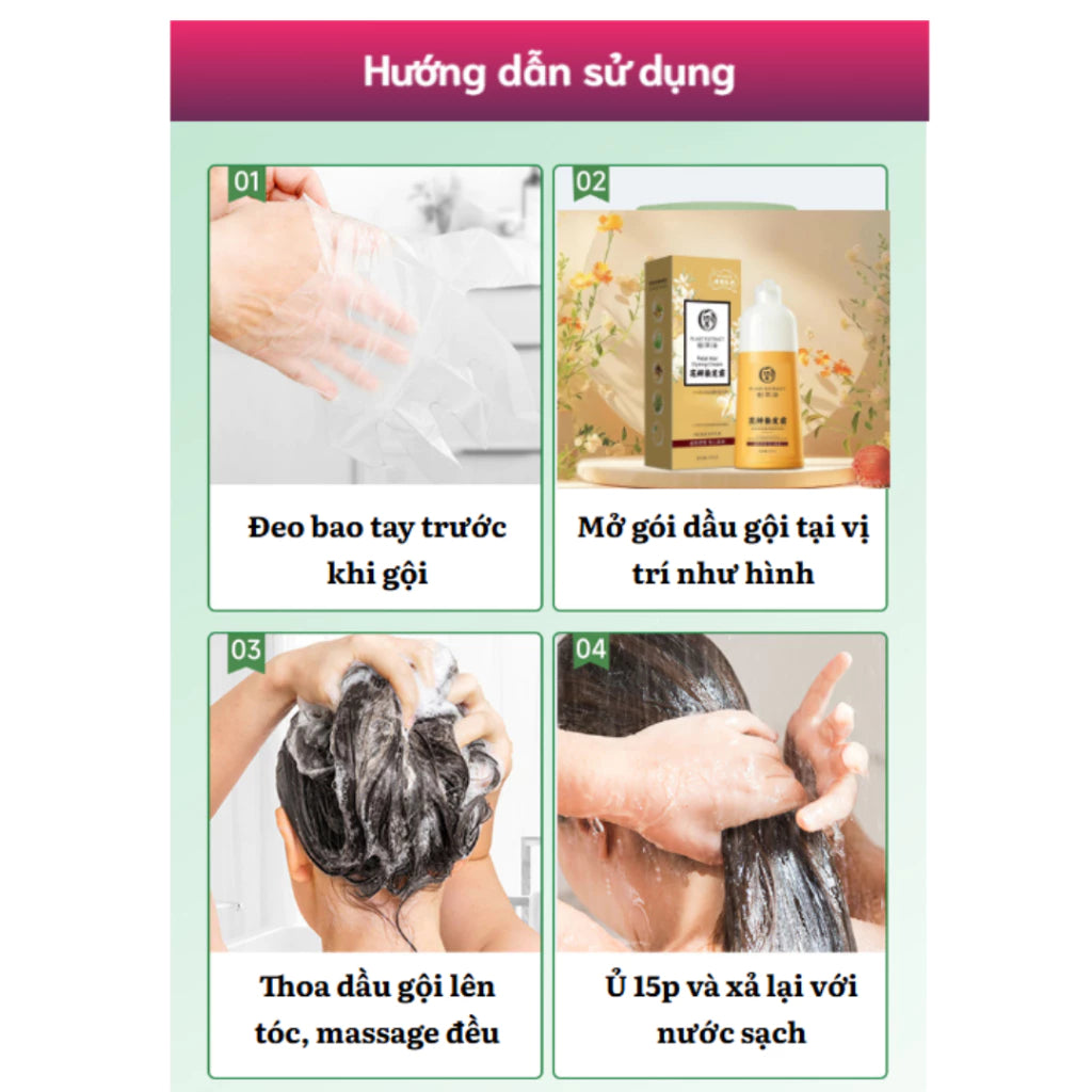 Herbal Plant Extract Hair Dye Shampoo - Naturally dyes hair black, nourishes hair from within, eliminates dryness and brittleness.