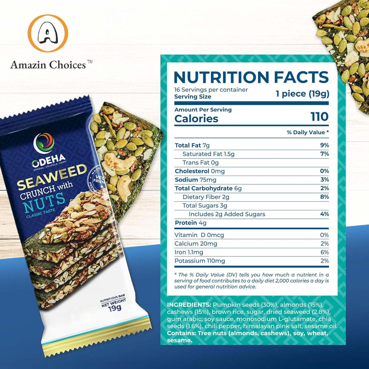 Amazin Choices Seaweed Crunch with Nuts Classic Taste, 10.7 oz., 16 ct.